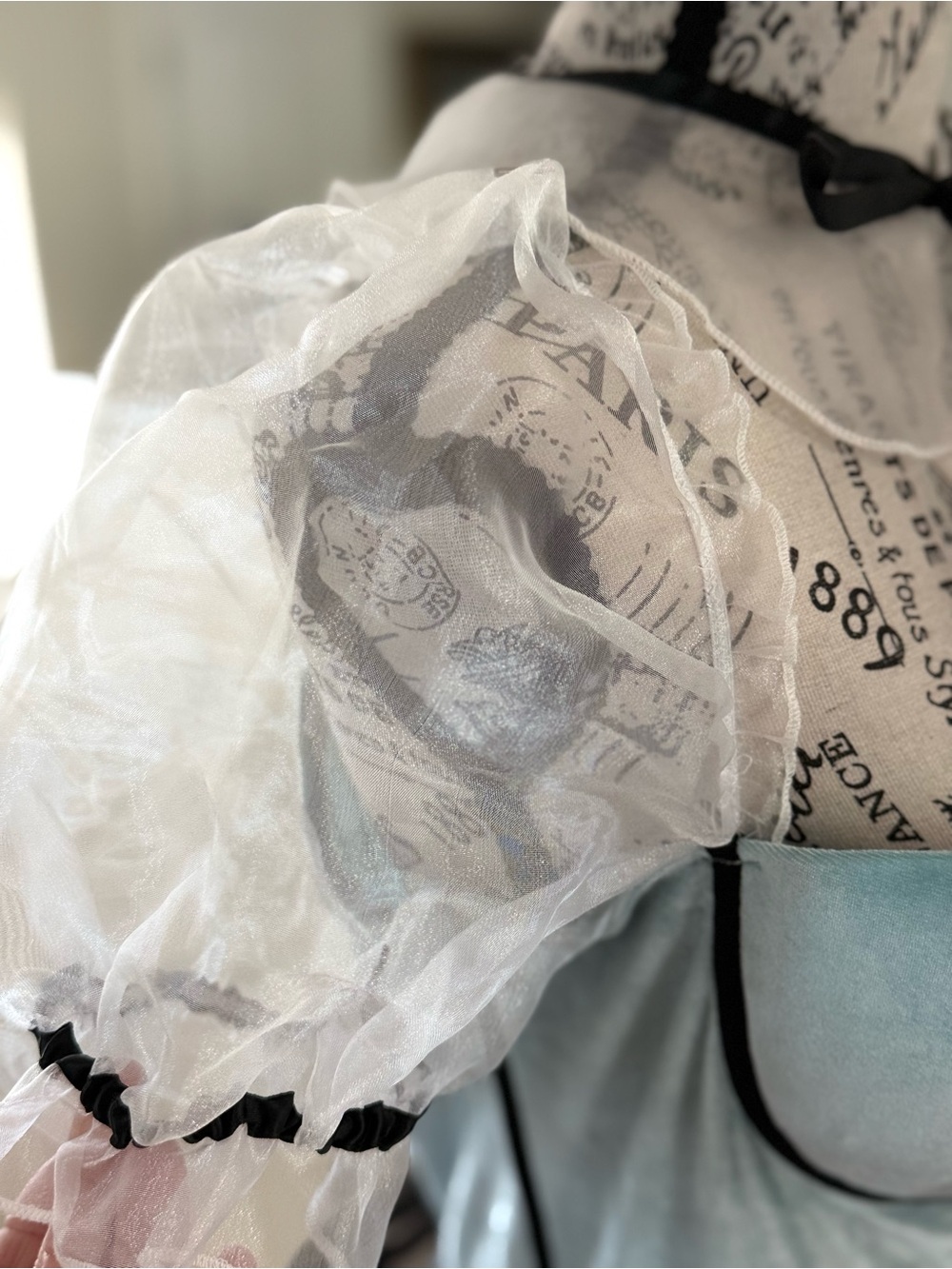 Light Blue Organza Puff Sleeve Corset Dress with Apron - Picture 3 of 10